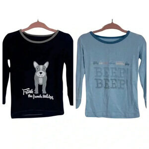 Lot of 2: Kickee Pants Frank the French Bulldog & Beep Beep Car L/S Pajama tops